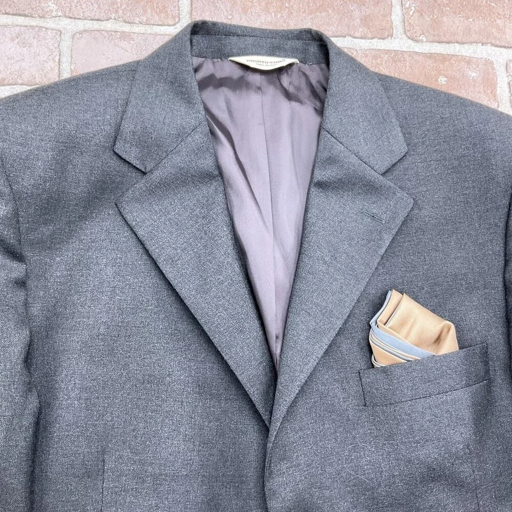 Pronto Uomo Blazer Men 42XLong Gray Flannel Super‎ 100s Tasmania Wool Classic